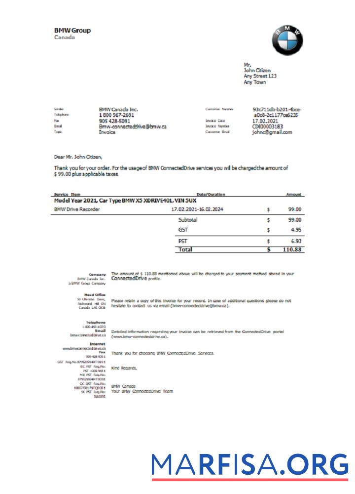 Downloadable USA BMW invoice (2) real example